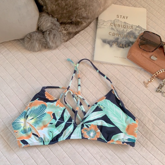 Roxy Other - Roxy tropical floral blue strapy padded bikini top large